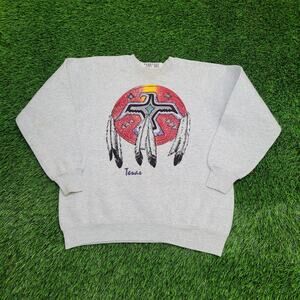 Vintage Native-American Sweatshirt Womens L 20x23 Texas USA